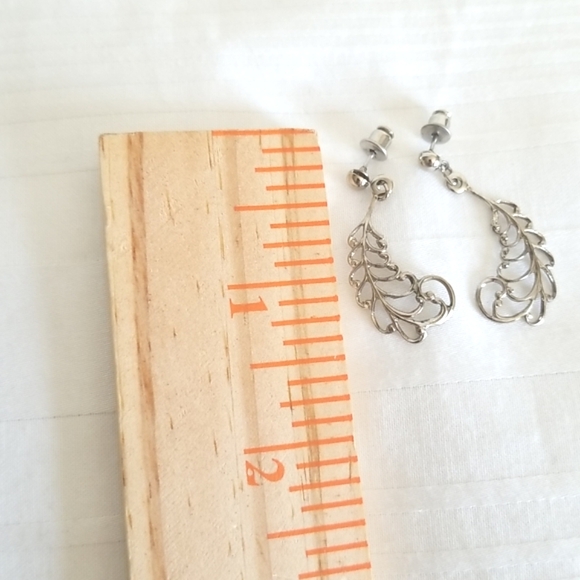 Silver Swirl Leaf Earrings - Picture 3 of 3